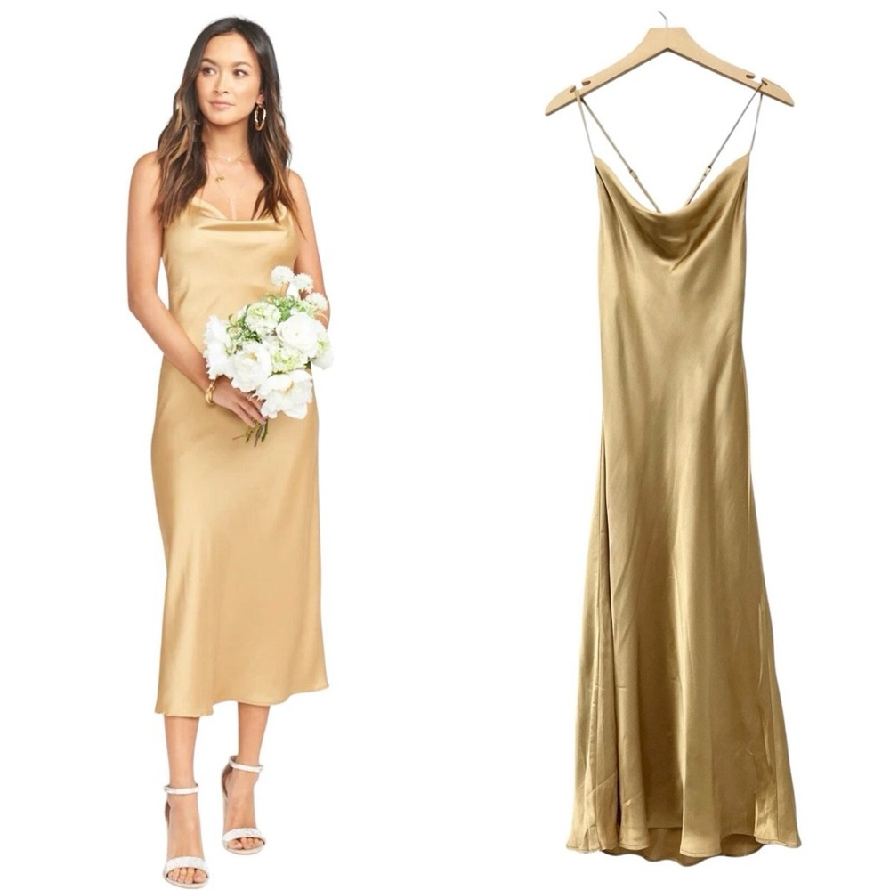 Show Me Your Mumu Verona Cowl Dress Gold Satin